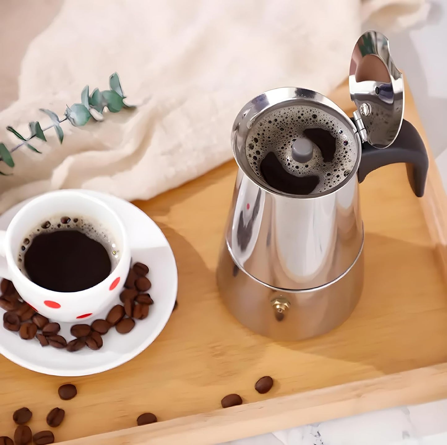 Cafetera Moka de Acero Inoxidable para Expresó, Cafetera Moka para Estufa,