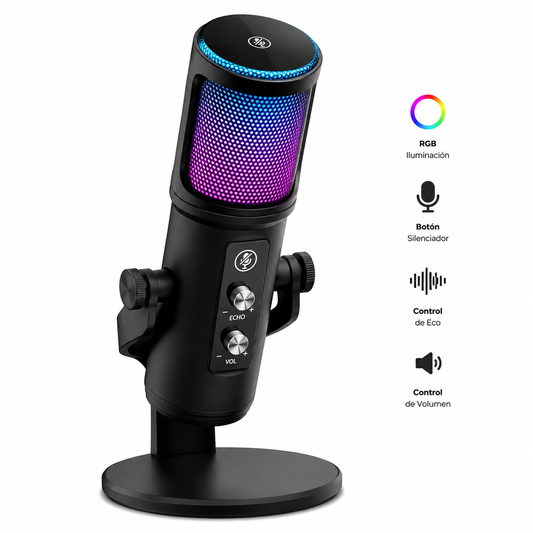 Micrófono Condensador RGB ZX-776 | Cancelación De Ruido | Control De Volumen Y Eco