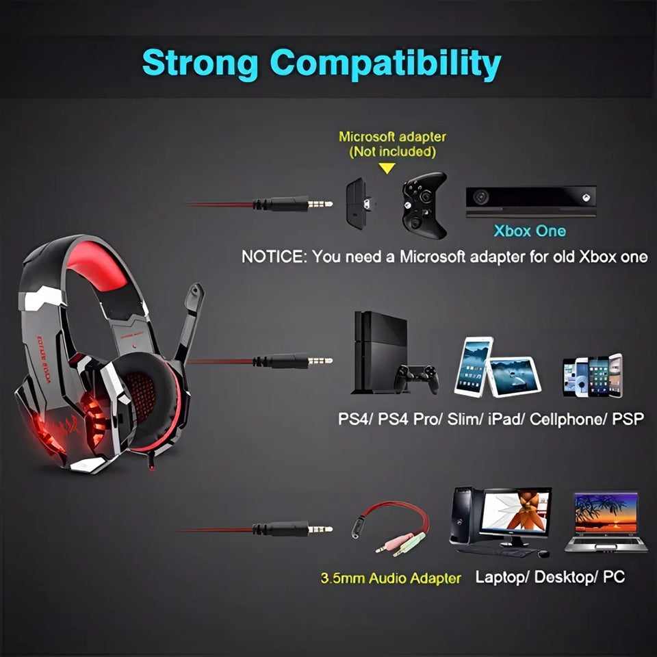 Auriculares Gamer Kotion G2000 Over-Ear Negro/Rojo PS4 Xbox One Jack 3.5mm