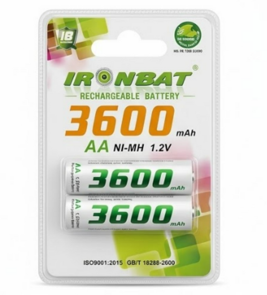 Pilas Recargables Aa X2 De Alta Capacidad Ironbat 3600 Mah