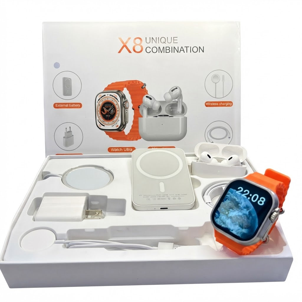 Combo Reloj Smartwatch X8 + Audifonos + Cargador + Power + Magsade