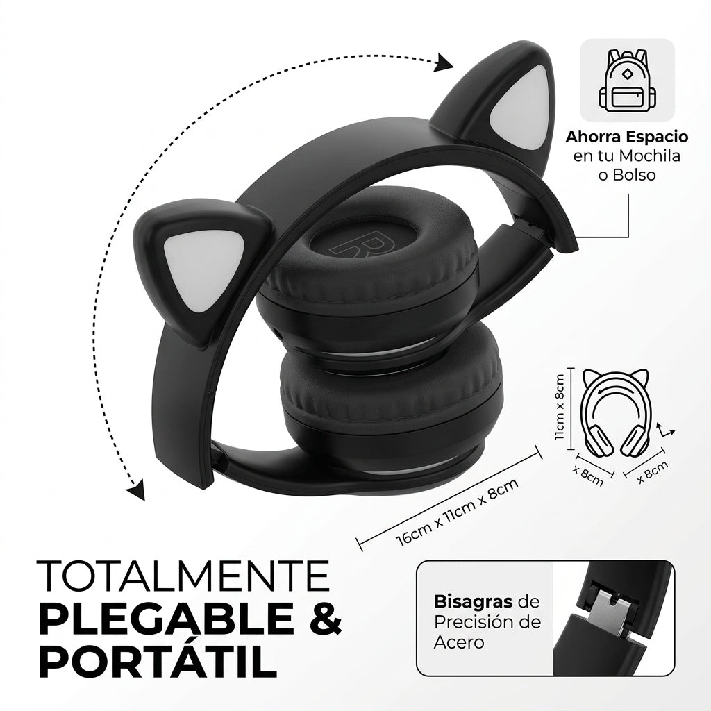 Diadema Orejas De Gato Bluetooth Microfono Y Luces