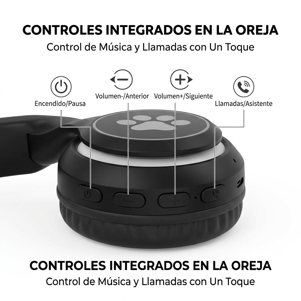 Diadema Orejas De Gato Bluetooth Microfono Y Luces