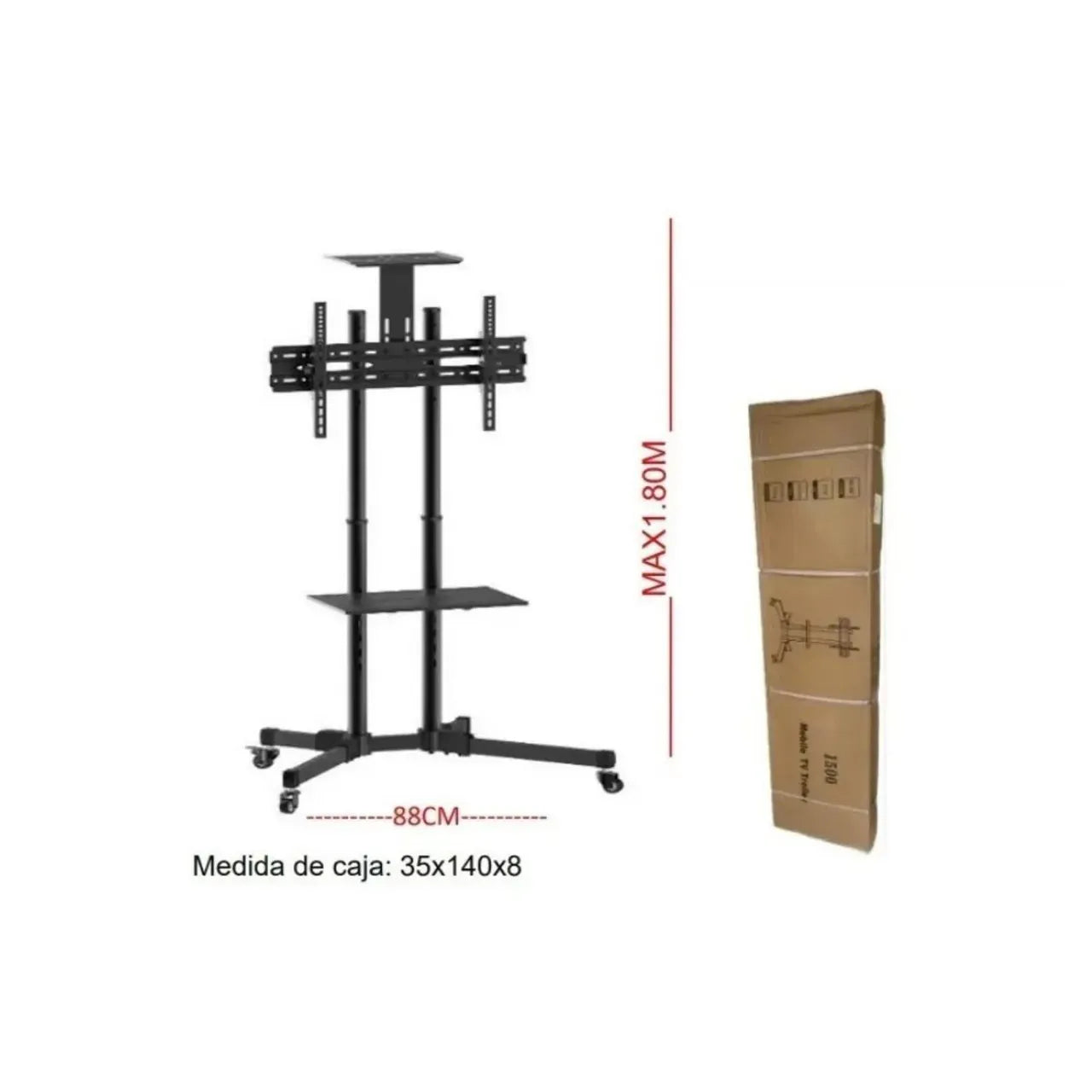 Soporte Base Pedestal Tv 32 70 Móvil Ruedas Ajustable 50k Color Negro