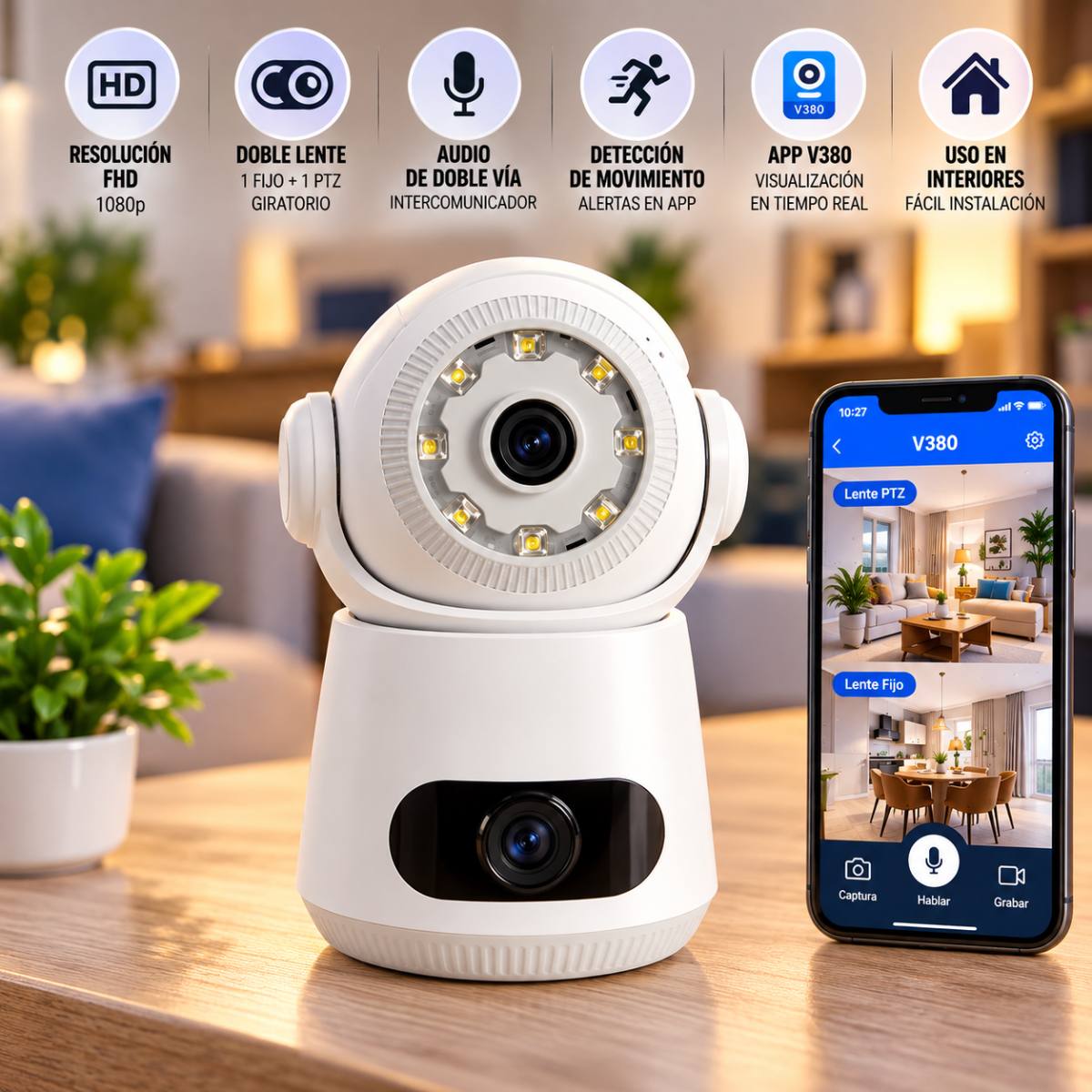 Cámara Doble Lente Interior SQ-003 Para Vigilancia
