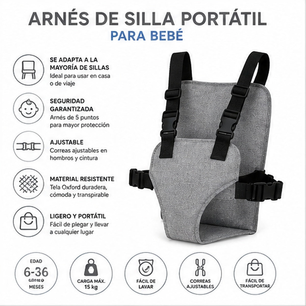 Asiento Portátil Para Bebé Con Arnés De Seguridad – Cómodo, Seguro Y Fácil De Transportar