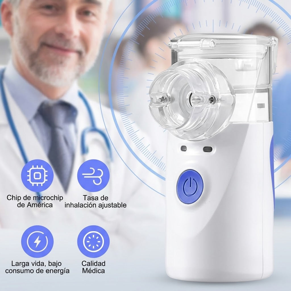 Nebulizador Ultrasónico Portátil Mesh Azul Inalámbrico USB Adulto Niño