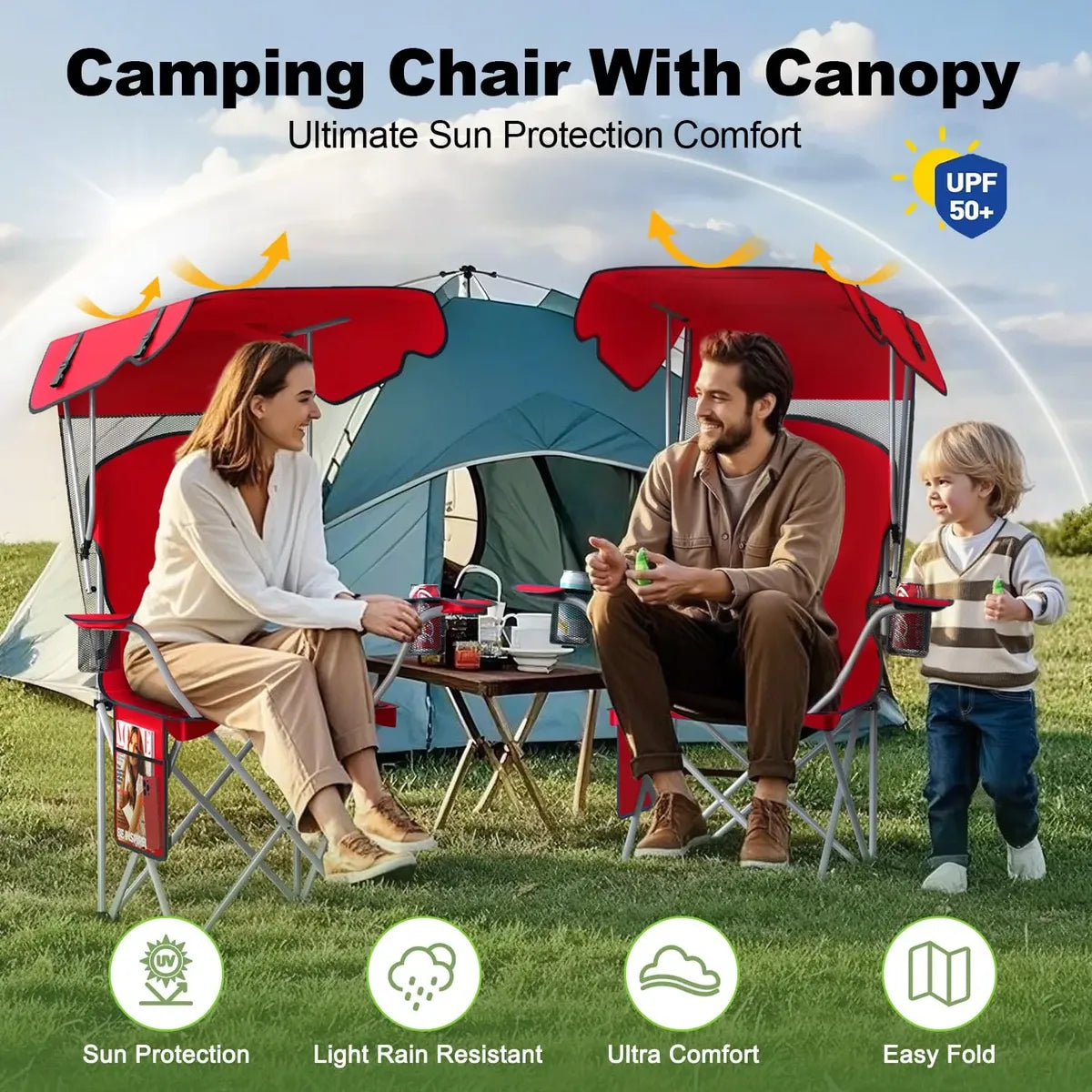 Silla De Camping Vtoy Plegable Con Toldo Oxford 600d Rojo