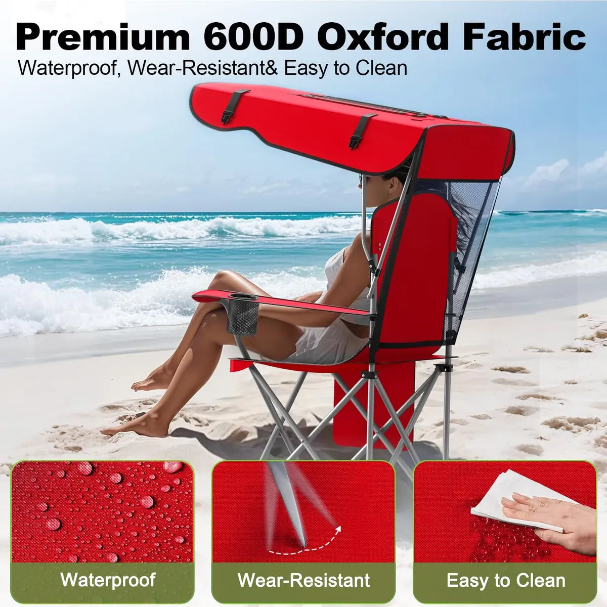 Silla De Camping Vtoy Plegable Con Toldo Oxford 600d Rojo