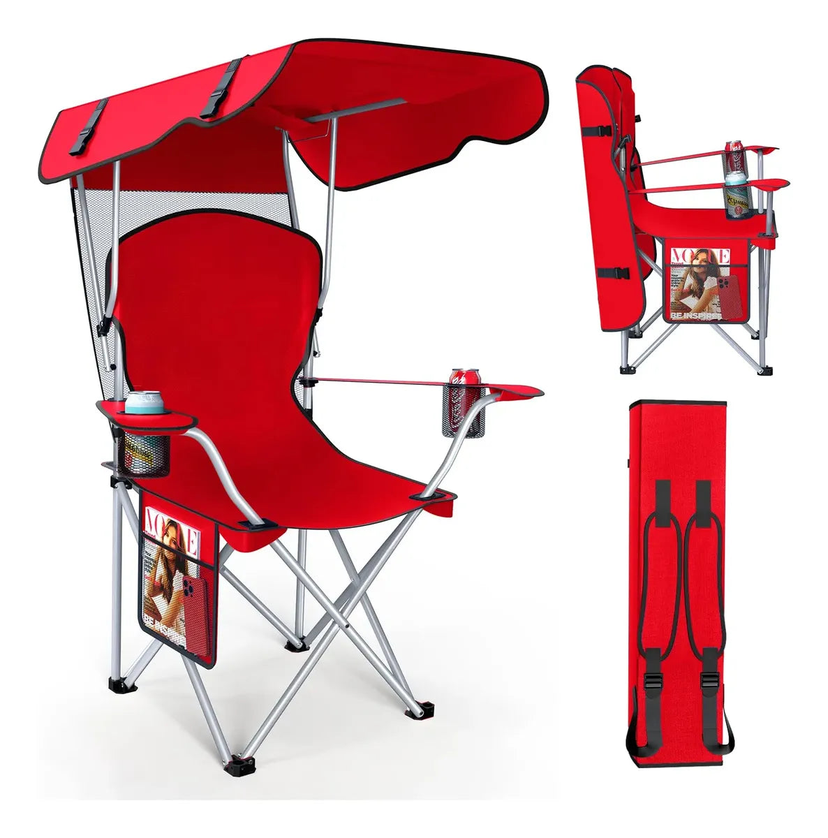 Silla De Camping Vtoy Plegable Con Toldo Oxford 600d Rojo