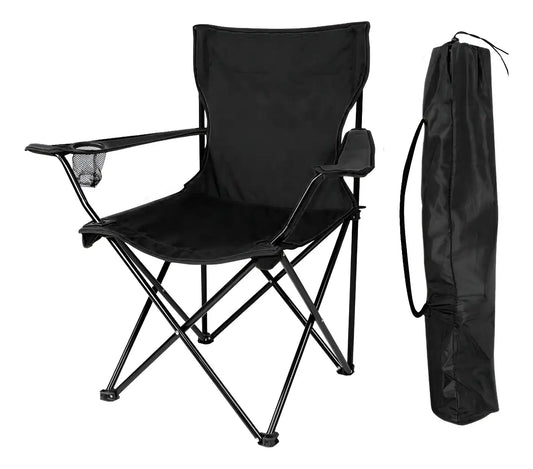 Silla Plegable Con Portavasos Camping Parque Exterior Color Negro