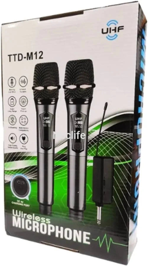 Micrófono Inalámbrico Doble M12 Profesional Recargable | Receptor USB, Karaoke y Eventos