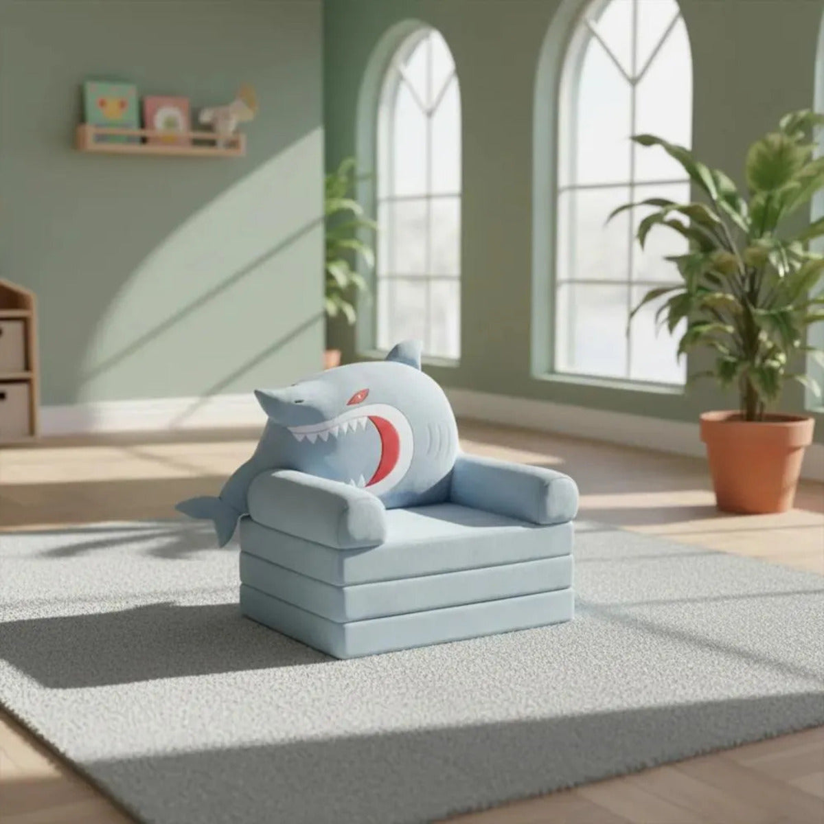 Sofá Cama Plegable Sillón para Niños Tiburón – Diseño Infantil Convertible