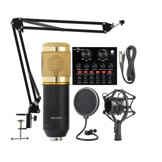 Kit Micrófono Condensador BM-800 con Tarjeta de Sonido V8 para Streaming y Podcast